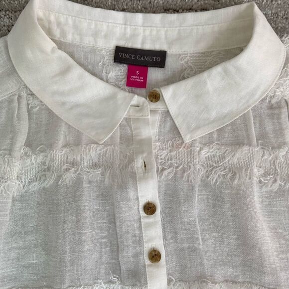 VINCE CAMUTO White Eyelash Fringe Top Medium - Picture 4 of 7